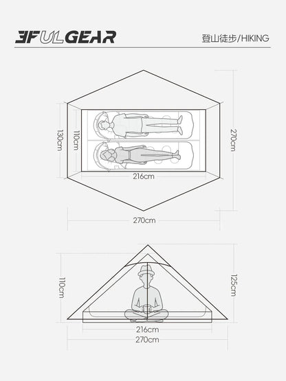 LanShan 2 3F UL GEAR 2 Person 1 Person Outdoor Ultralight Camping Tent 3 Season 4 Season Professional 15D Silnylon Rodless Tent