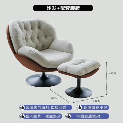 Ergonomic Reclining Chair for Living Room, Grey Nordic Style, Back Support, Rotating Footrest, Luxury Decoration