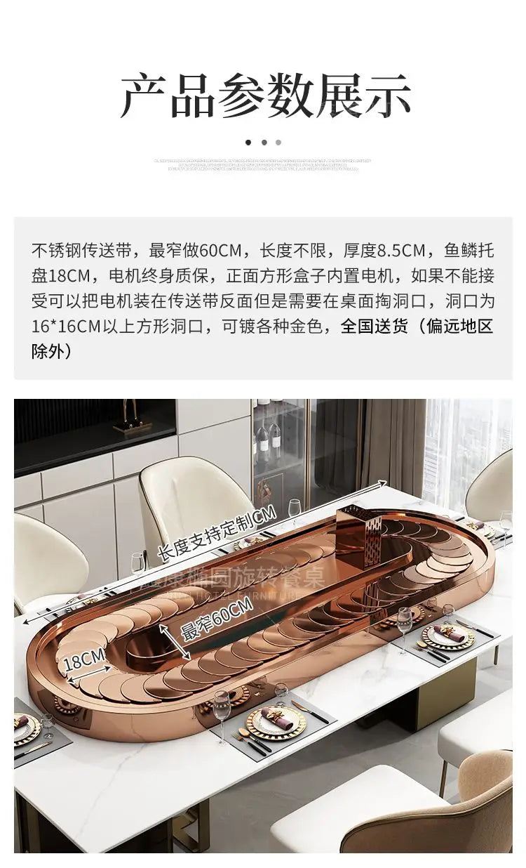 Rectangle electric vegetable turntable Oval stainless steel conveyor belt home dining table Automatic rotary display turntable