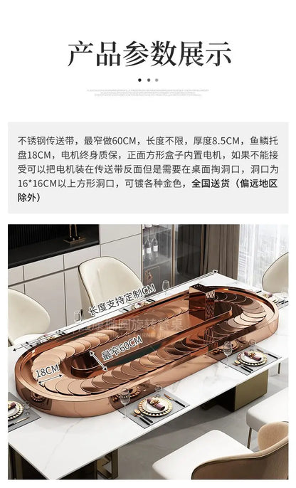 Rectangle electric vegetable turntable Oval stainless steel conveyor belt home dining table Automatic rotary display turntable