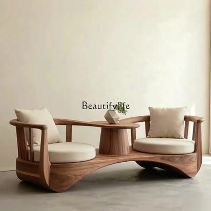 44North American black walnut solid wood double one-piece chair new Chinese simple fabric chaise longue