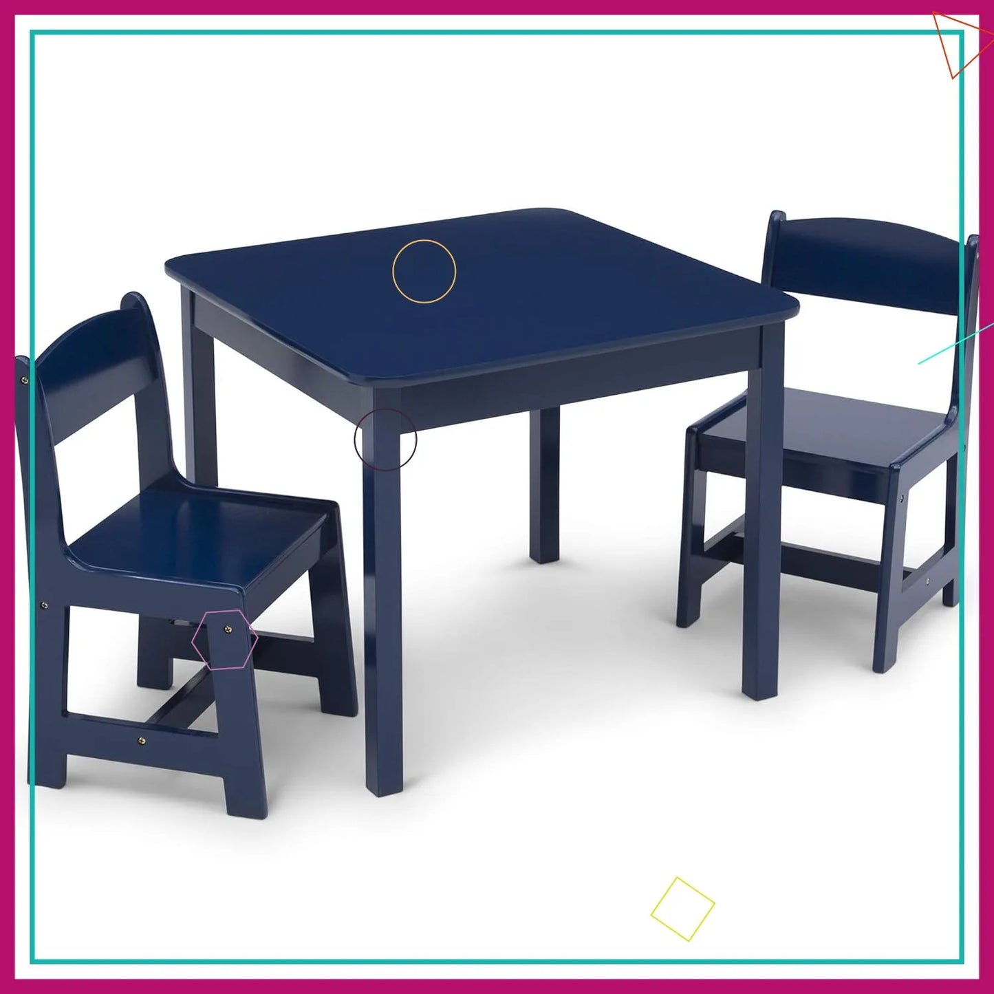 Kids Wooden Table and Chair Set with 2 Chairs, Deep Blue Color, Sturdy for Toddlers Ages 3+