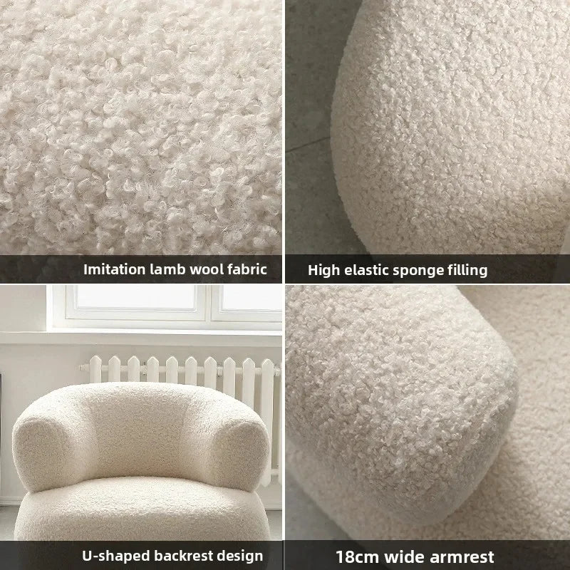 Nordic Designer Fabric Living Room Chairs Leisure Backrest Armchairs Bedroom Lambswool Luxury Single Sofa for Home Furniture