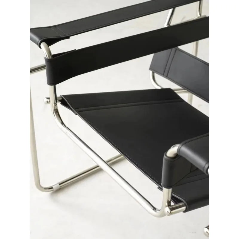 Bauhaus Tubular Steel Leather Sling Chair Mid Century Modern Lounge Armchair Iconic Minimalist Accent Seating