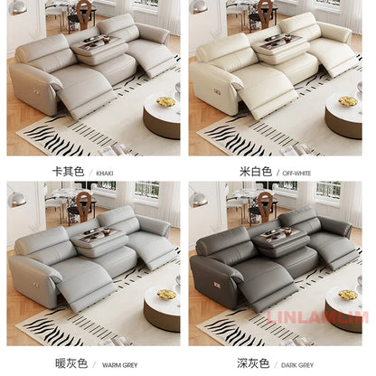 MINGDIBAO Modern Recliner Sofa with Hidden Foldable Tray Table and USB – Italian Genuine Leather Sectional Couch for Living Room