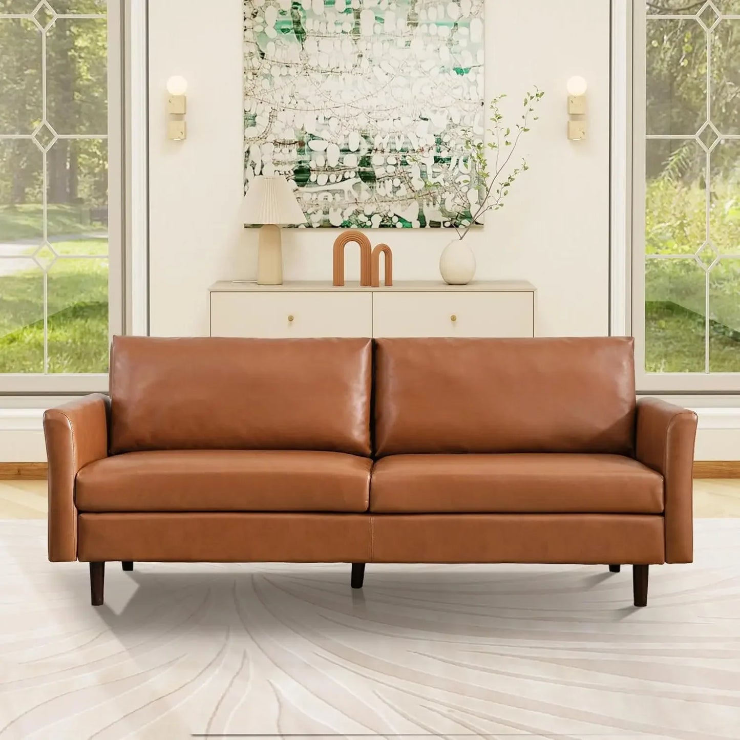 Modern Faux Leather Sofa for Small Spaces, 3 Seater, Bedroom, Office, Apartment, Living Room Couch, 80"