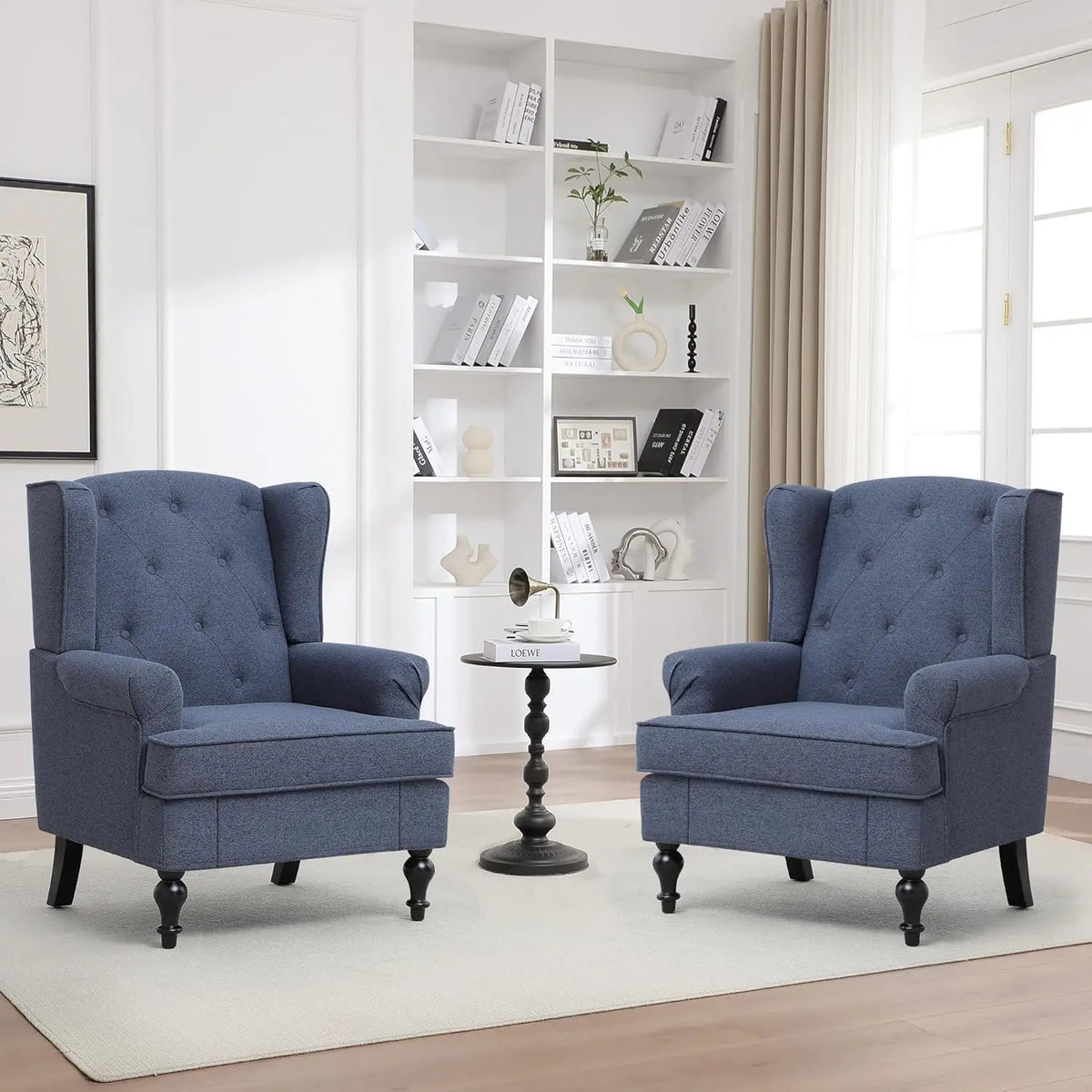 Accent Chair Set of 2, Mid Century Modern Fabric Wingback Chair, Upholstered Armchair with High Back and Vintage, Customized