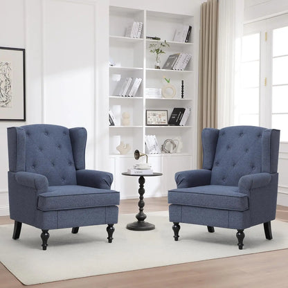 Accent Chair Set of 2, Mid Century Modern Fabric Wingback Chair, Upholstered Armchair with High Back and Vintage, Customized
