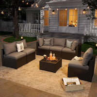 7 Piece Patio Furniture Set Wicker Rattan Patio Sectional Sofa Set Outdoor Seating Furniture with ThickenedCushion, Grey