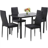 Dining Room Table Set 5-Piece Kitchen with 4 Faux Leather Metal Frame Chairs Rectangular Modern for Small Spaces w/Glass Tableto