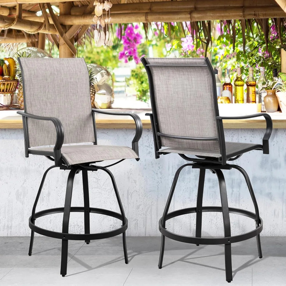2 Piece Patio Swivel Bar Stools, Outdoor Height Bar Patio Stools& Bar Chairs Set of 2 with High Back, - Hot Sale