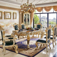 CL combination dining table and chairs all solid wood flower dining table villa restaurant household rectangular dining table