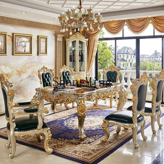 CL combination dining table and chairs all solid wood flower dining table villa restaurant household rectangular dining table