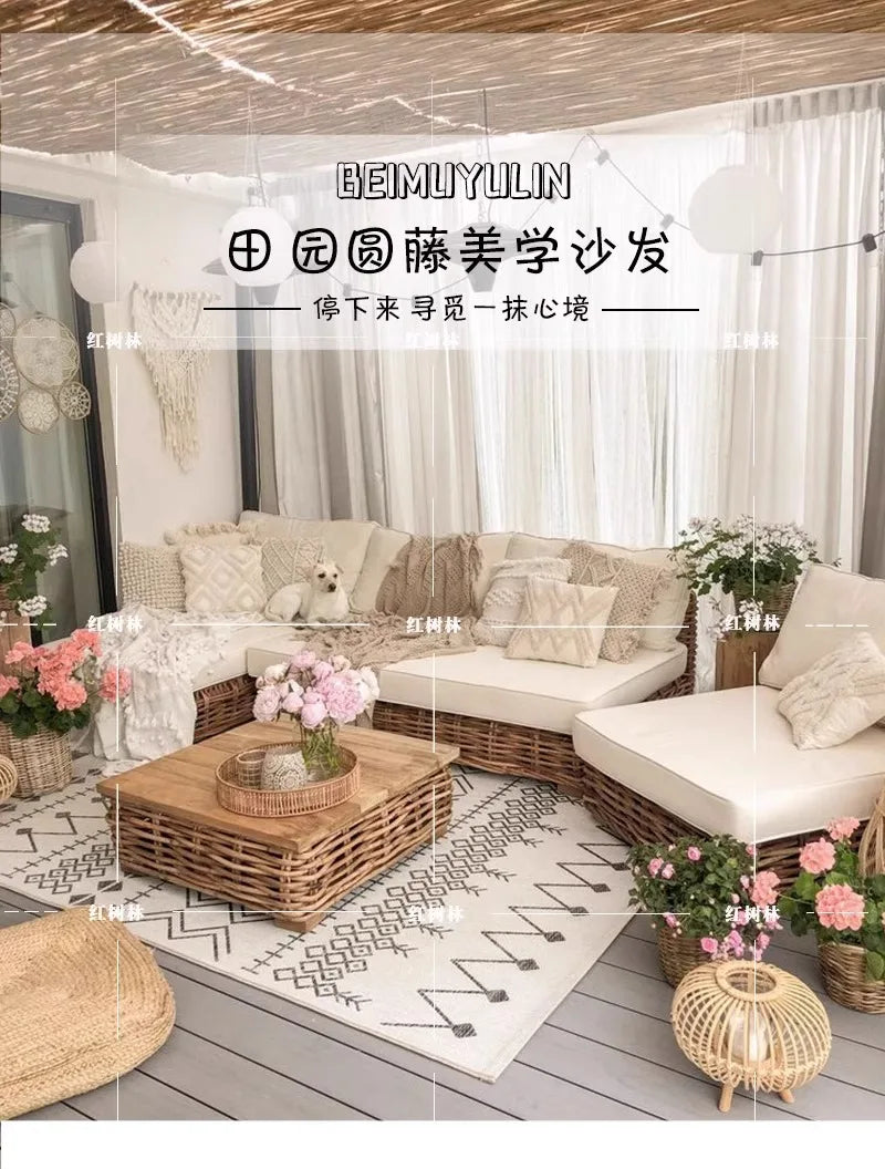 Outdoor rattan sofa courtyard South East Asia style bed and breakfast terrace garden balcony leisure