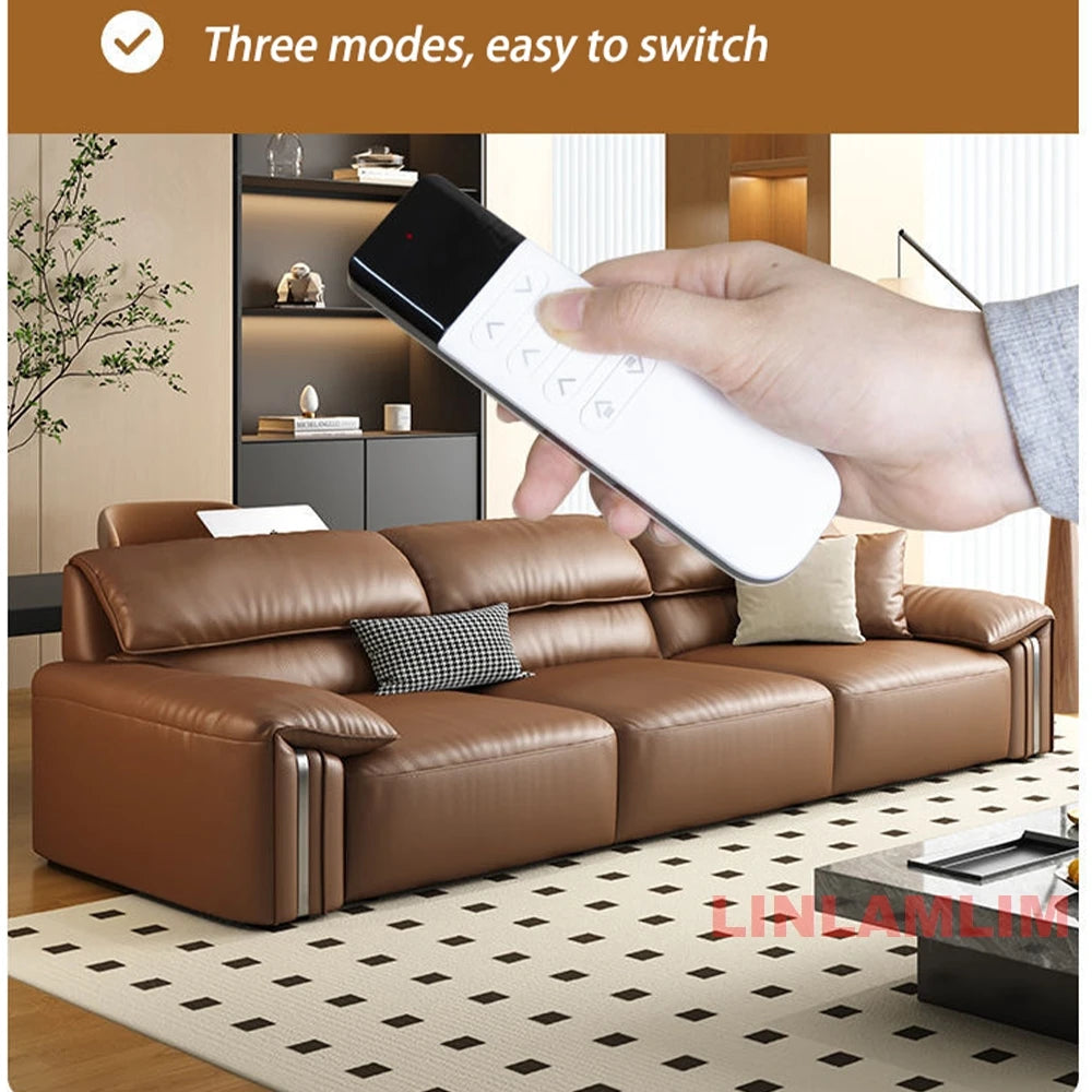 Modern Convertible Genuine Leather Sofa Bed – Multi-functional Electric Sleeper Couch with Adjustable Seats & Wide Chaise Lounge