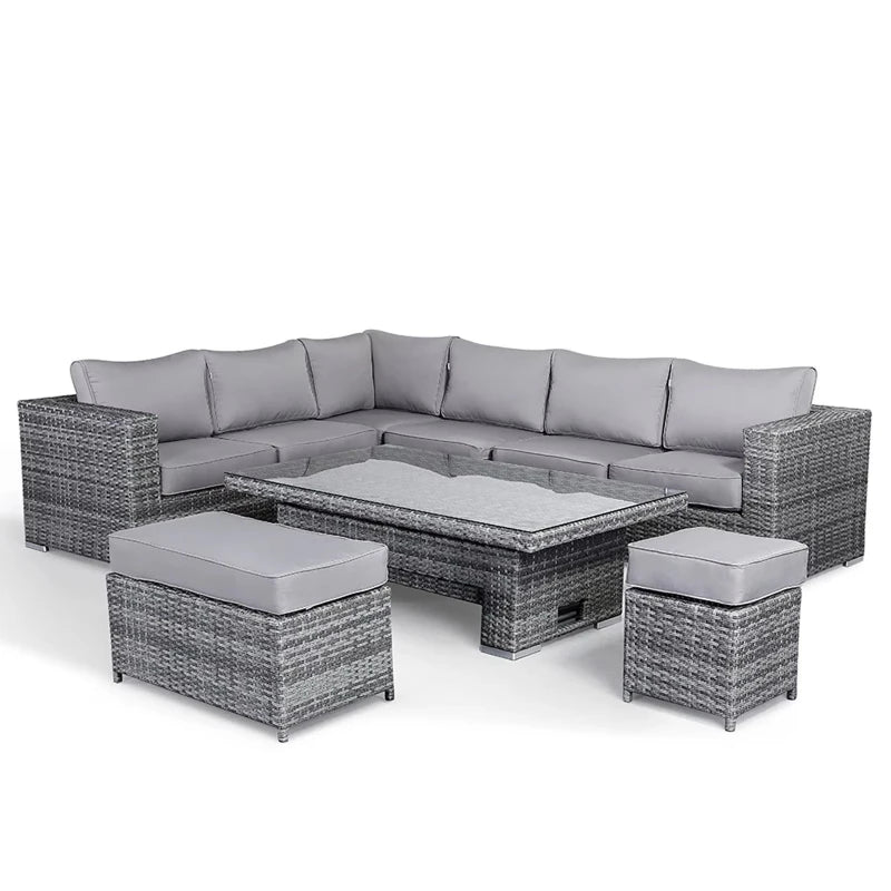 Wicker Rattan Garden Set Combination Garden Furniture Corner Outdoor Dining Sofa Set with Rising Table