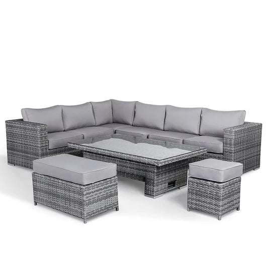 Wicker Rattan Garden Set Combination Garden Furniture Corner Outdoor Dining Sofa Set with Rising Table