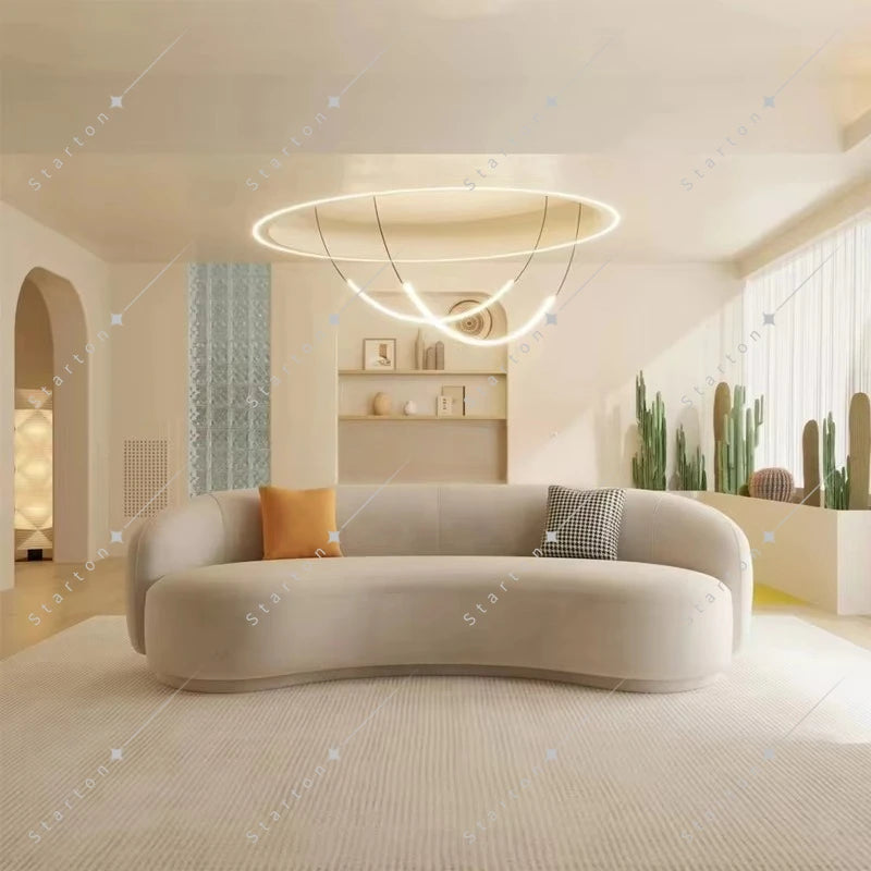 New Design White Long Curved Sofa Luxury Lambswool Fabric Corner Sofa Modern Living Room Upholstery Velvet Sofa Set Furniture