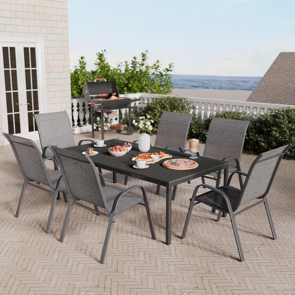 Patio Chairs Set of 6, Stackable Outdoor Dining Chairs Set with Breathable Seat Fabric, All-Weather Powder-Coated Metal Frame fo