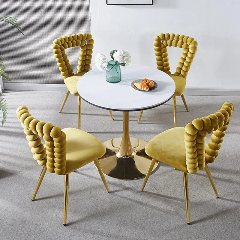 Set of 4 Yellow & Gold Modern Chairs with Iron Tube Legs, Soft Cushions, and Comfortable Backrest for Dining Room, Living Room,