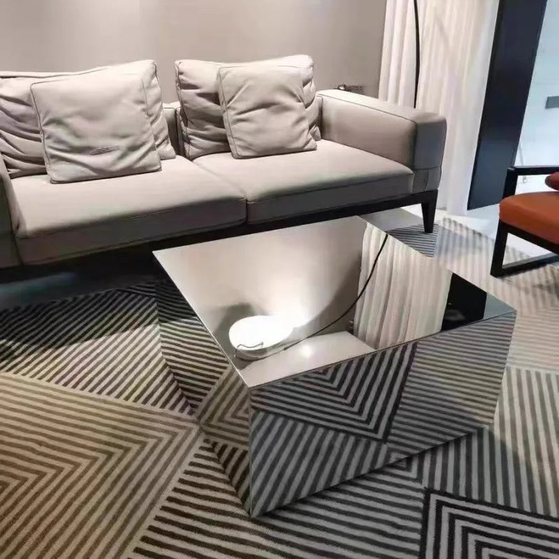 Creative special-shaped stainless steel light luxury mirror modern living room simple tea table coffee irregular table
