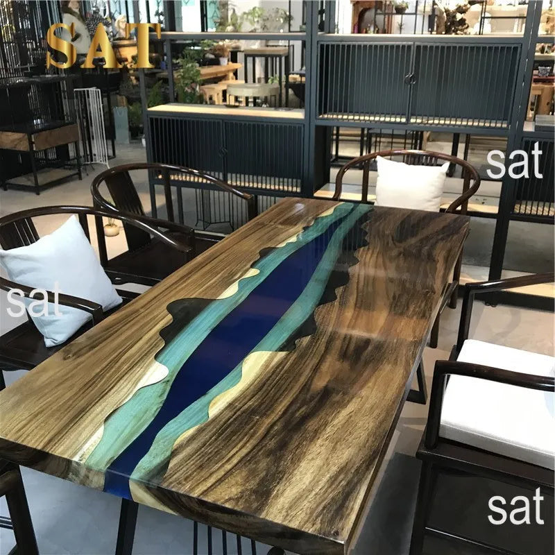 Modern Fashion Creative Living Room Office Epoxy Resin River Solid Wood Table Pattern Customization