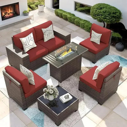 PatioLix Piece Patio Furniture Set Fire Pit Table. Outdoor Conversation Sets Wicker Rattan Sectional Sofa with Coffee T
