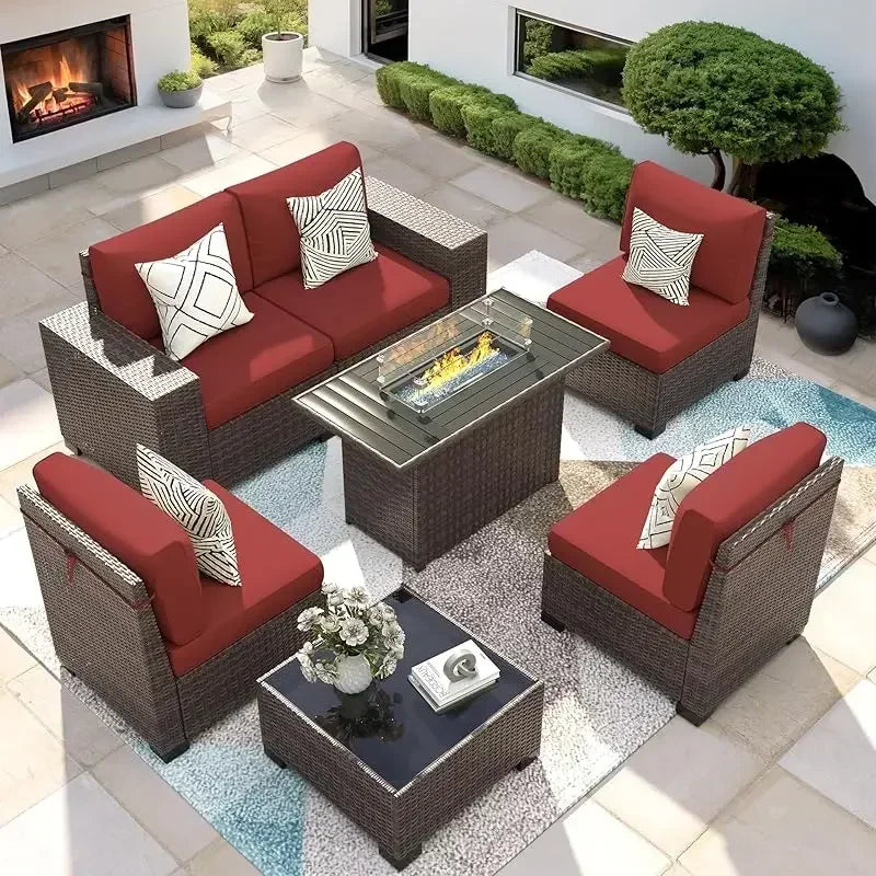 PatioLix Piece Patio Furniture Set Fire Pit Table. Outdoor Conversation Sets Wicker Rattan Sectional Sofa with Coffee T