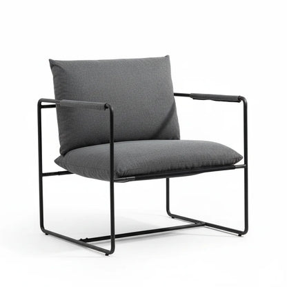 Modern Mid Century Accent Chair, Metal Frame Armchair with Shredded Foam Cushion, Upholstered Lounge Chair Dark Grey