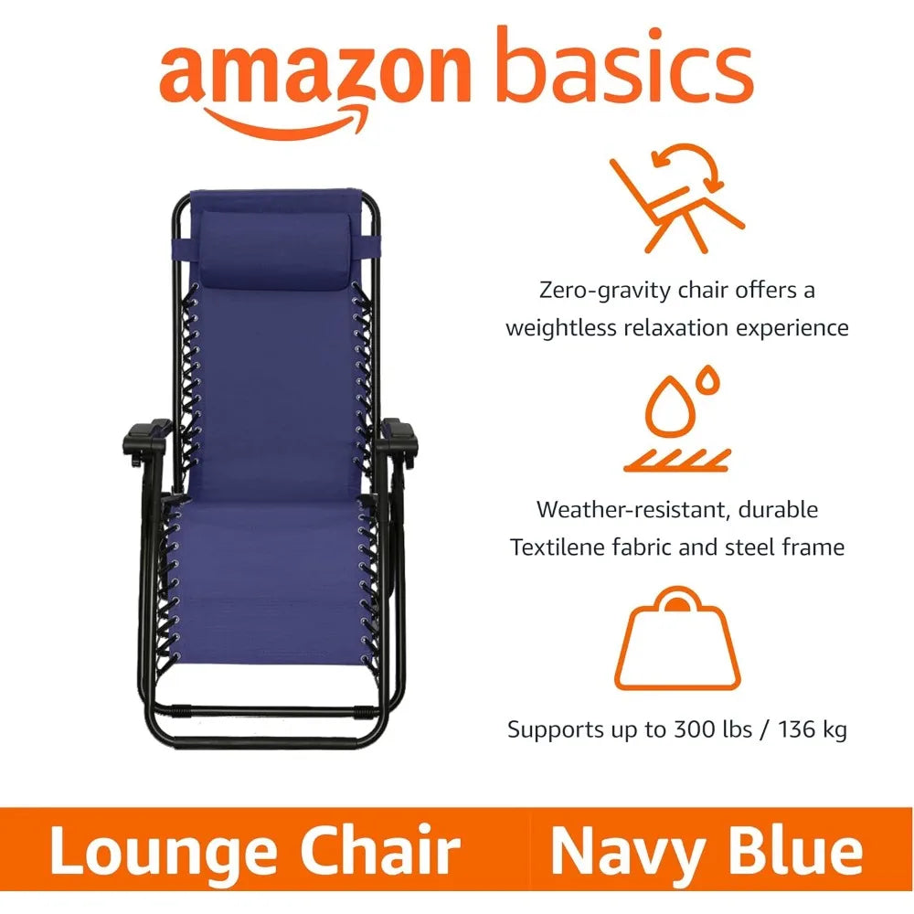 Outdoor Patio Zero Gravity Lounge Chair with Pillow, Folding Reclining Adjustable, Blue 26