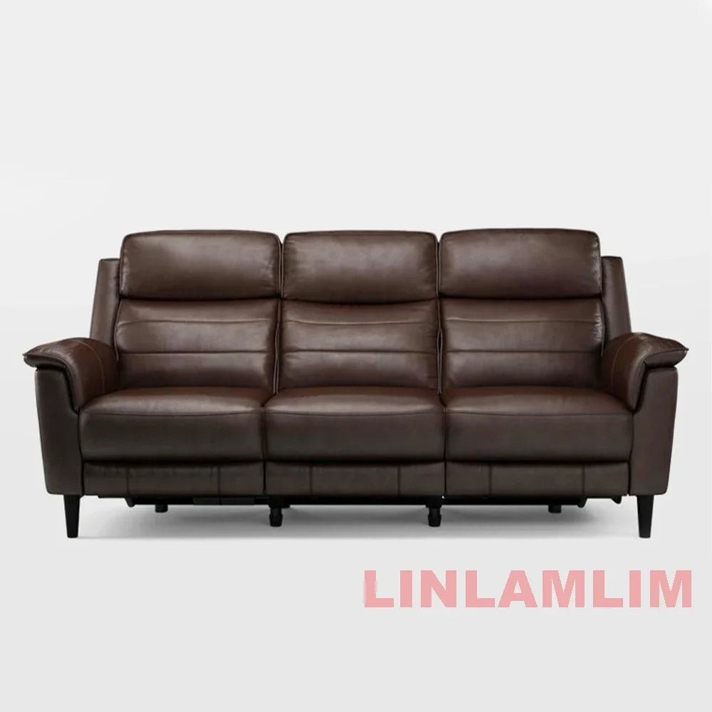 MANBAS Luxury Power Reclining Sofa - Modern Genuine Leather 3-Seater Couch with Footrests & USB, Electric Recliner Home Theater