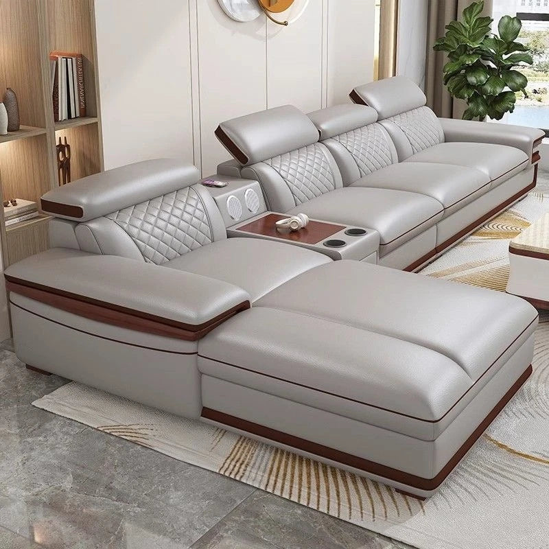 Modern simple leather sofa living room home light luxury sofa concubine combination