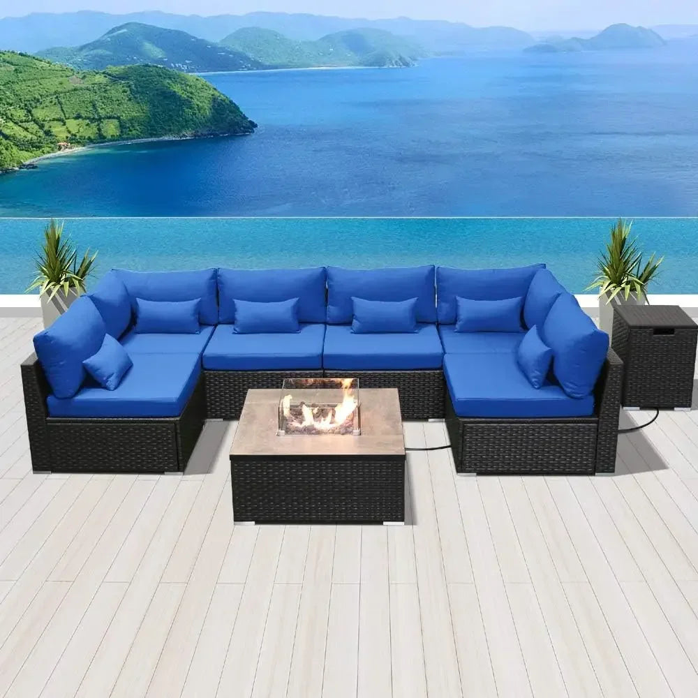 #For Patio Furniture Sectional Sofa with Gas Fire Pit Table Outdoor Patio Furniture Conversation Sets Propane Fire Pit&