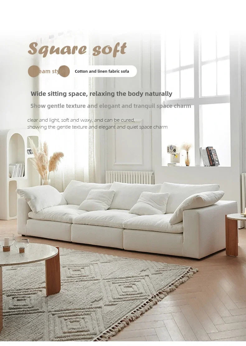 White cloud shaped sofa with L-shaped lounge chair, modern modular sofa with deep seat, suitable for living room, bedroom