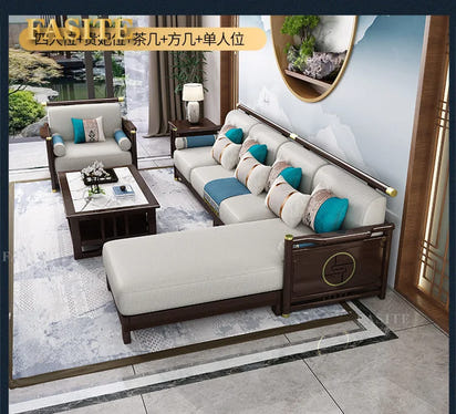 New Chinese-style solid wood sofa combination modern simple Zen Chinese style living room concubine corner wooden light luxury