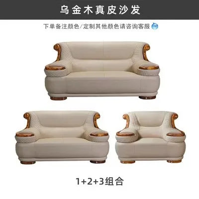 Modern simple ebony leather sofa new Chinese living room size apartment solid wood first layer cowhide new combination