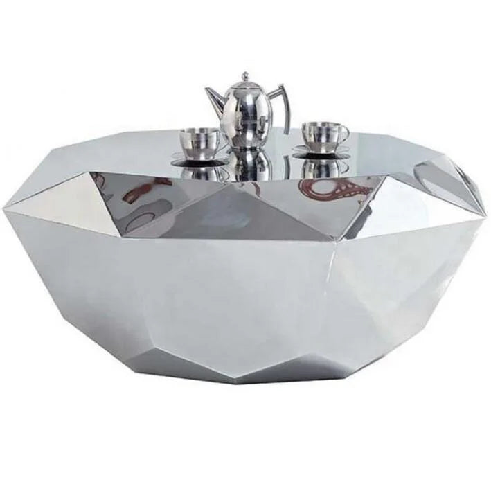 Modern Living Room Furniture Smart Luxurious Unique Diamond Shape Goldsilver Metal Mirrored Coffee Table