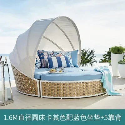 Outdoor rattan round bed leisure garden courtyard swimming pool beach bed