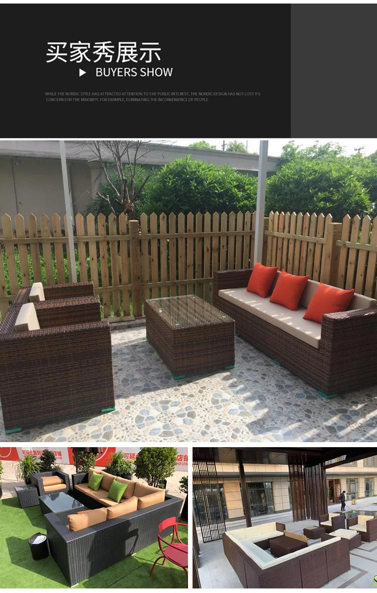 Outdoor courtyard, rattan sofa, booth, garden terrace, villa, rattan chair combination, leisure scenic spot, public place furnit
