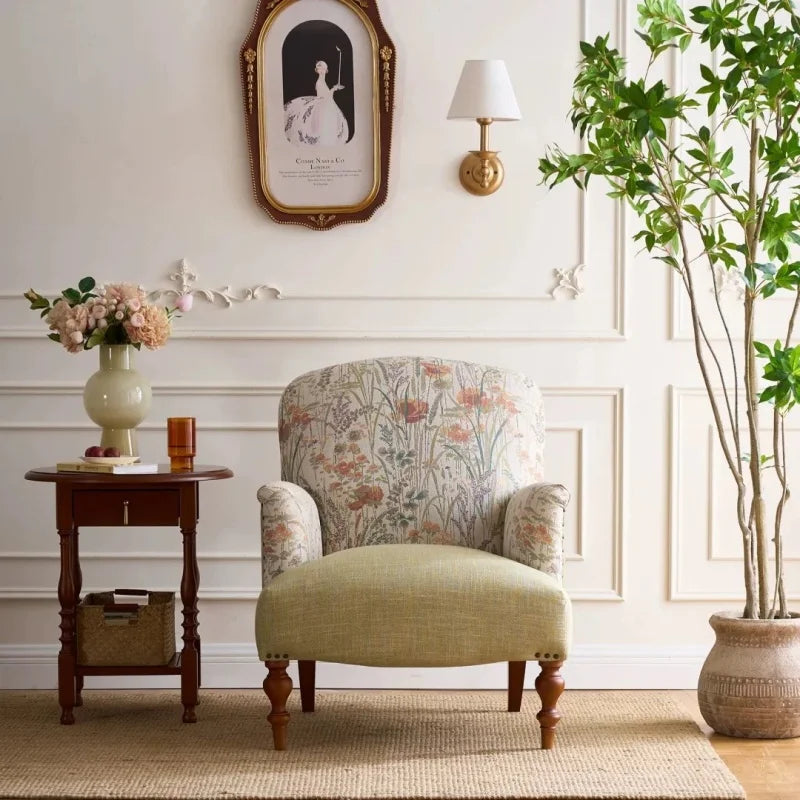 French Retro Cotton and Linen Fabric Sofa Small Apartment Living Room Bedroom Reception Chair Casual Single Sofa Chair