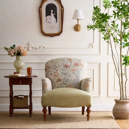 French Retro Cotton and Linen Fabric Sofa Small Apartment Living Room Bedroom Reception Chair Casual Single Sofa Chair