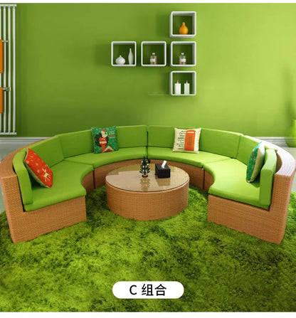 ZYH outdoor round rattan sofa combination leisure villa semi-circular rattan chair sofa