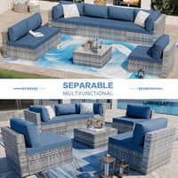Outdoor Patio Furniture 7-Piece Set: PE Wicker Rattan Sectional Sofa with Tempered Glass Table and Cushioned Seating