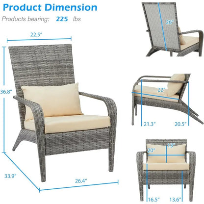 Outdoor Dining Chairs, Outdoor Patio Adirondack Rattan Chair with Cushion and Pillow for Garden,Backyard,Porch, Grey