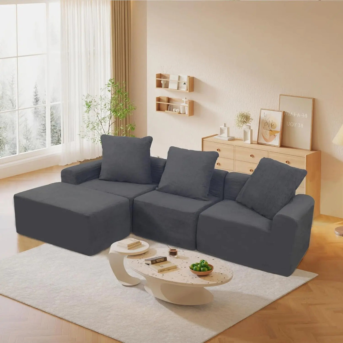 Convertible Sectional Sofa Set with Microfiber Fabric - Modular Design for Spacious Living Rooms and Easy Assembly, Customized