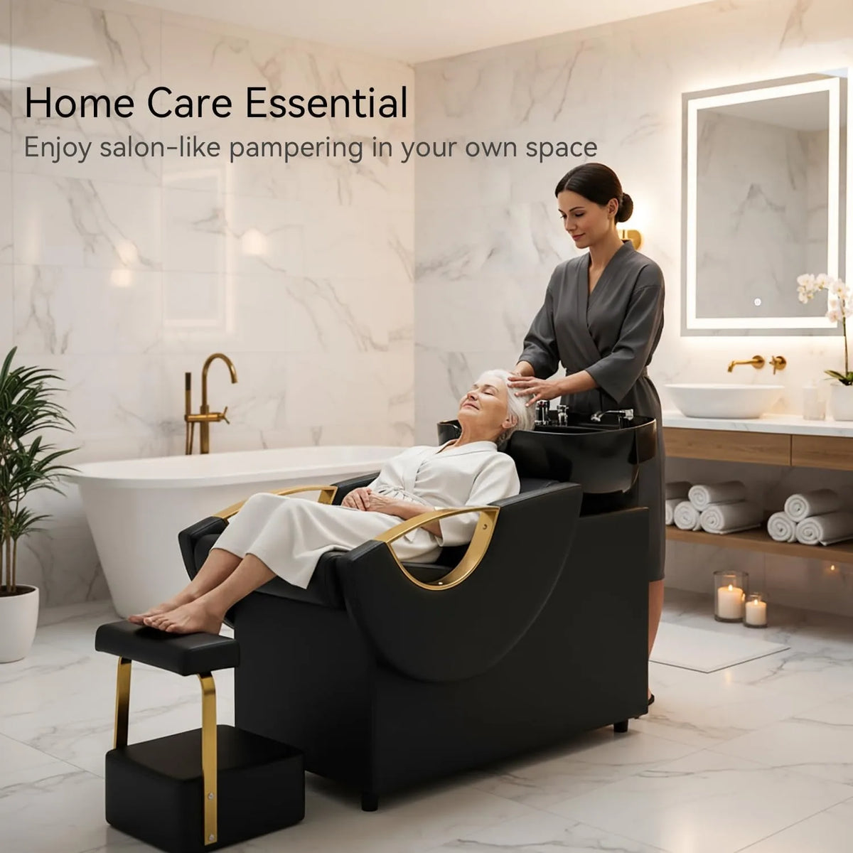 Shampoo Bowl and Chair Set, Luxury Salon Sinks Hair Washing Station for Hair Stylist, Shampoo Barber Backwash Chair for Home Spa