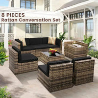 YND6-Q8 pieces outdoor Wicker rattan patio sectional furniture set.glass top table with hidden storage.7 sofa sections. oversize