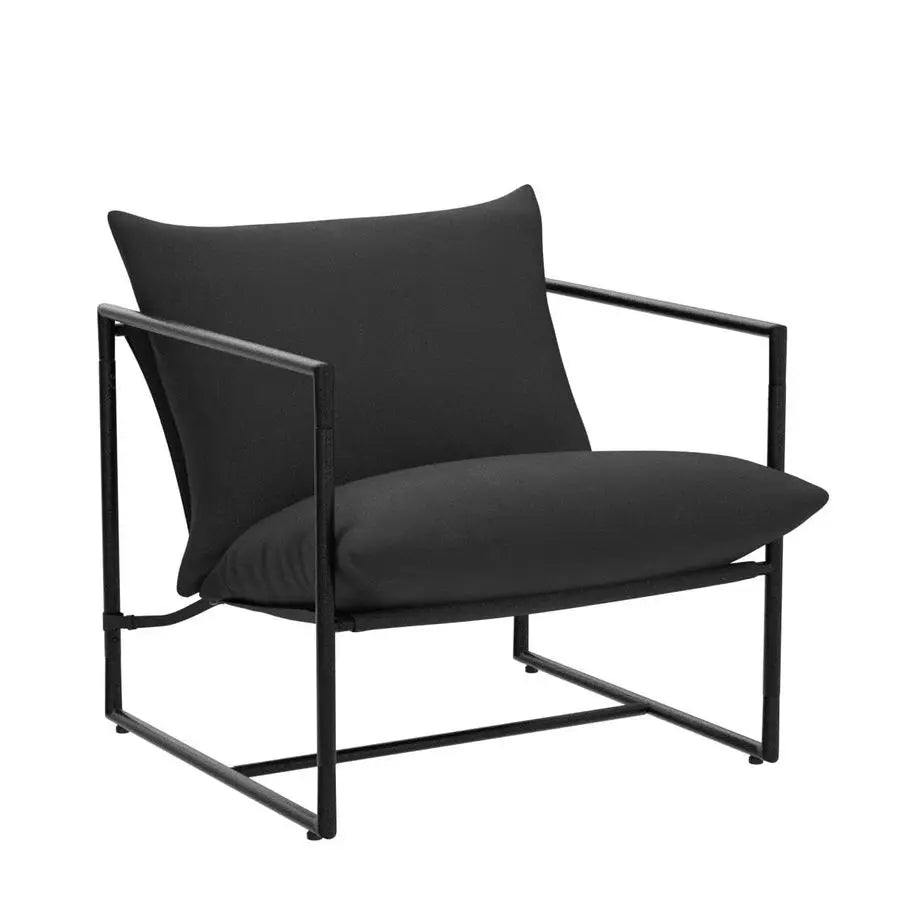 Aidan Sling Accent Chair, Metal Framed Armchair with Shredded Foam Cushioning, Black