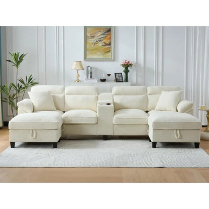U Shaped Cloud Couch Sectionals Comfy White Sectional Couches for Living Room Modern Oversized Modular Sofas, Corduroy Large Big