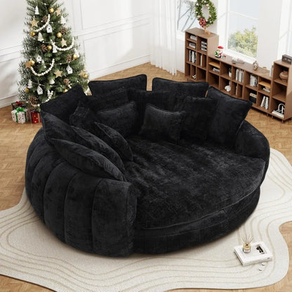 82'' Oversized Upholstered Sofa Bed, Round Chaise Lounge Chair Indoor, Modern Chenille Boneless Couch, No Assembly Required